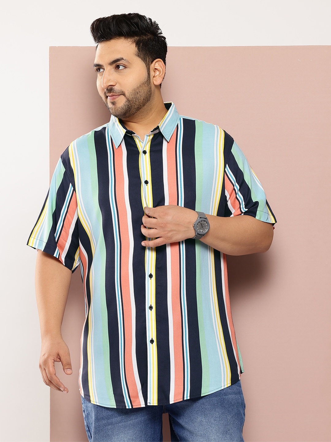 

Sztori Men Plus Size Classic Striped Casual Shirt, Multi