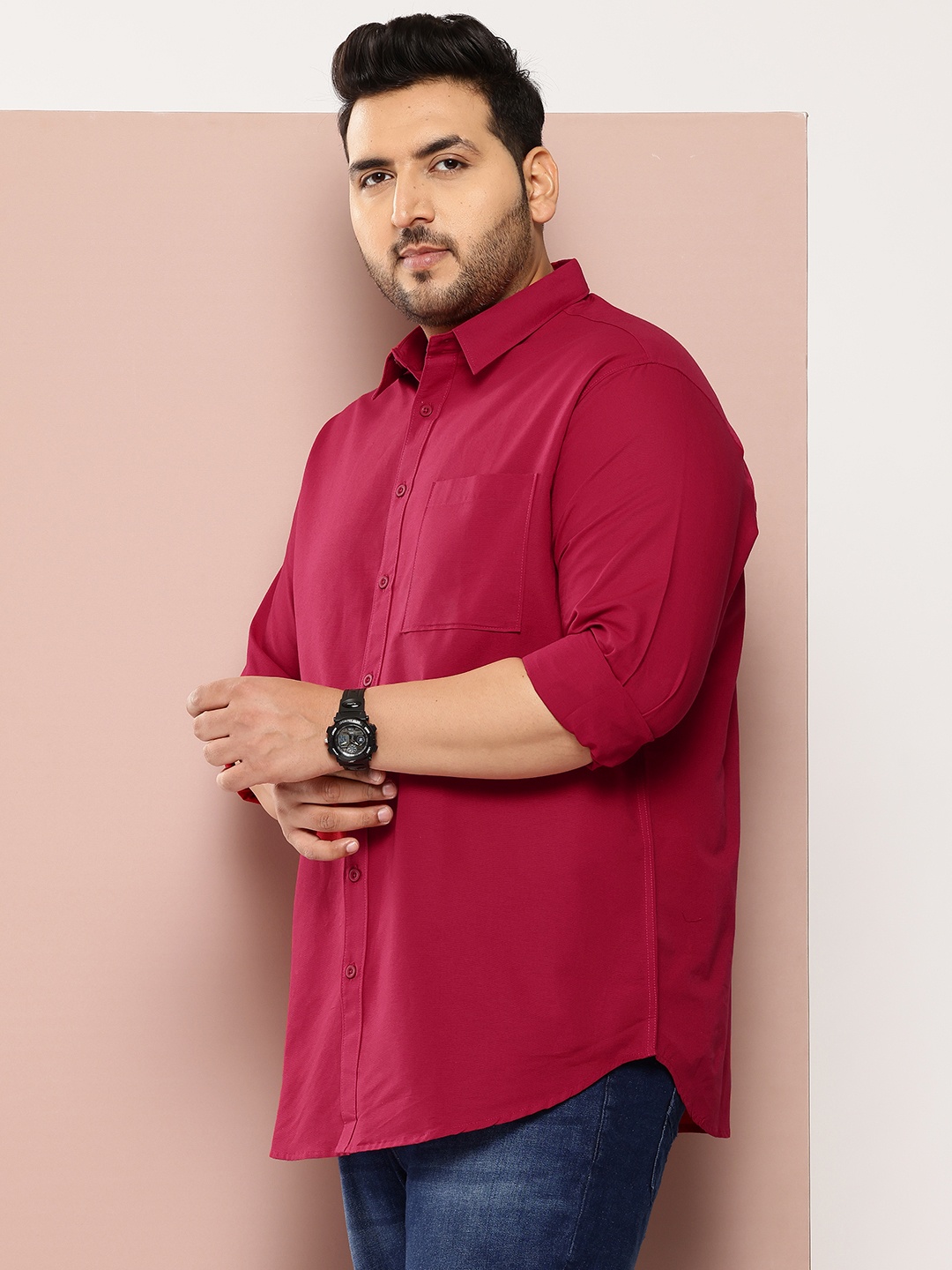 

Sztori Men Plus Size Classic Pure Cotton Casual Shirt, Red