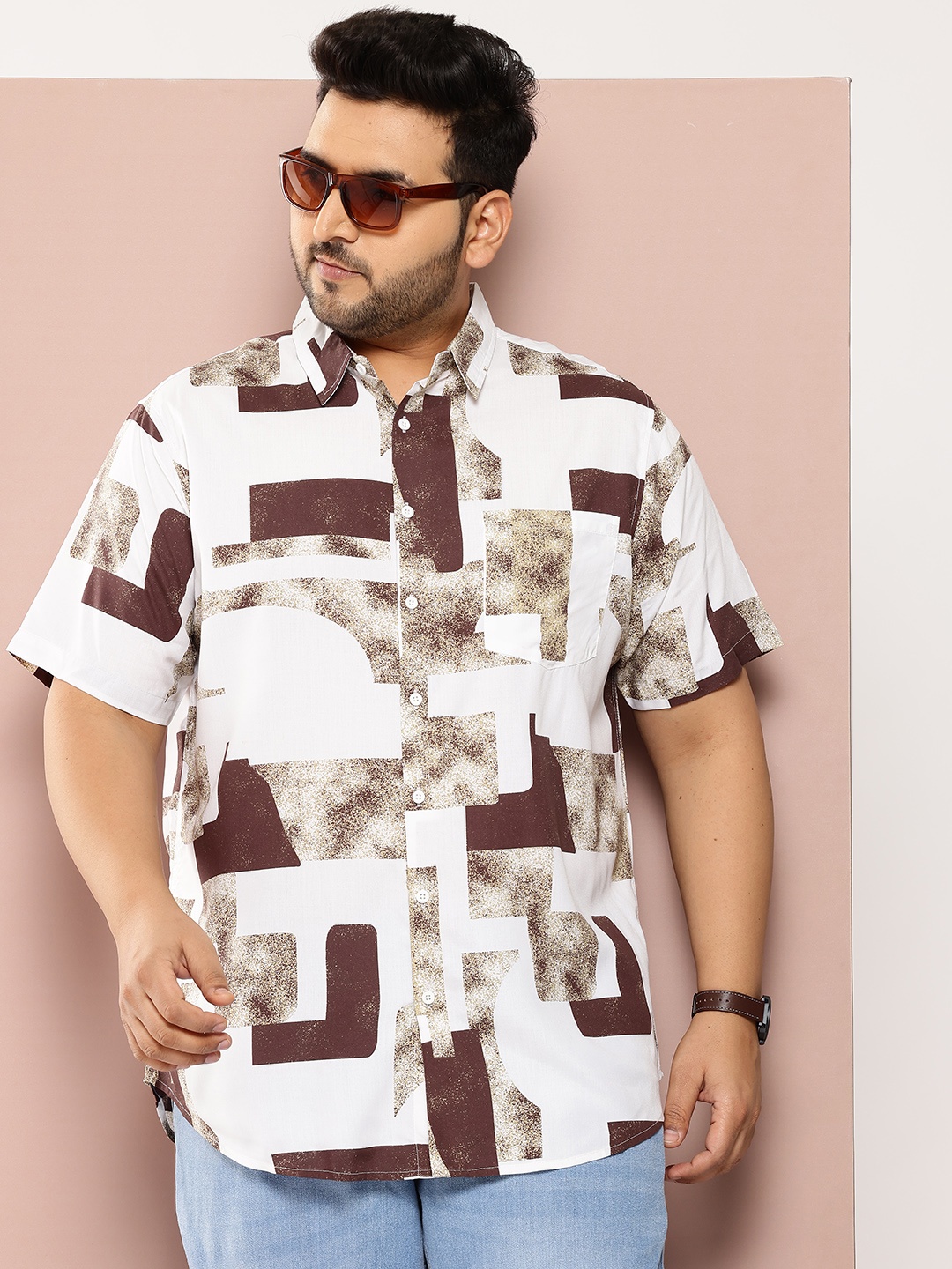 

Sztori Men Classic Abstract Printed Casual Shirt, Off white