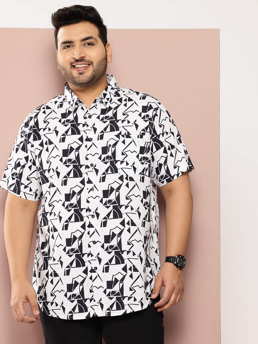 

Sztori Men Plus Size Classic Printed Casual Shirt, Off white