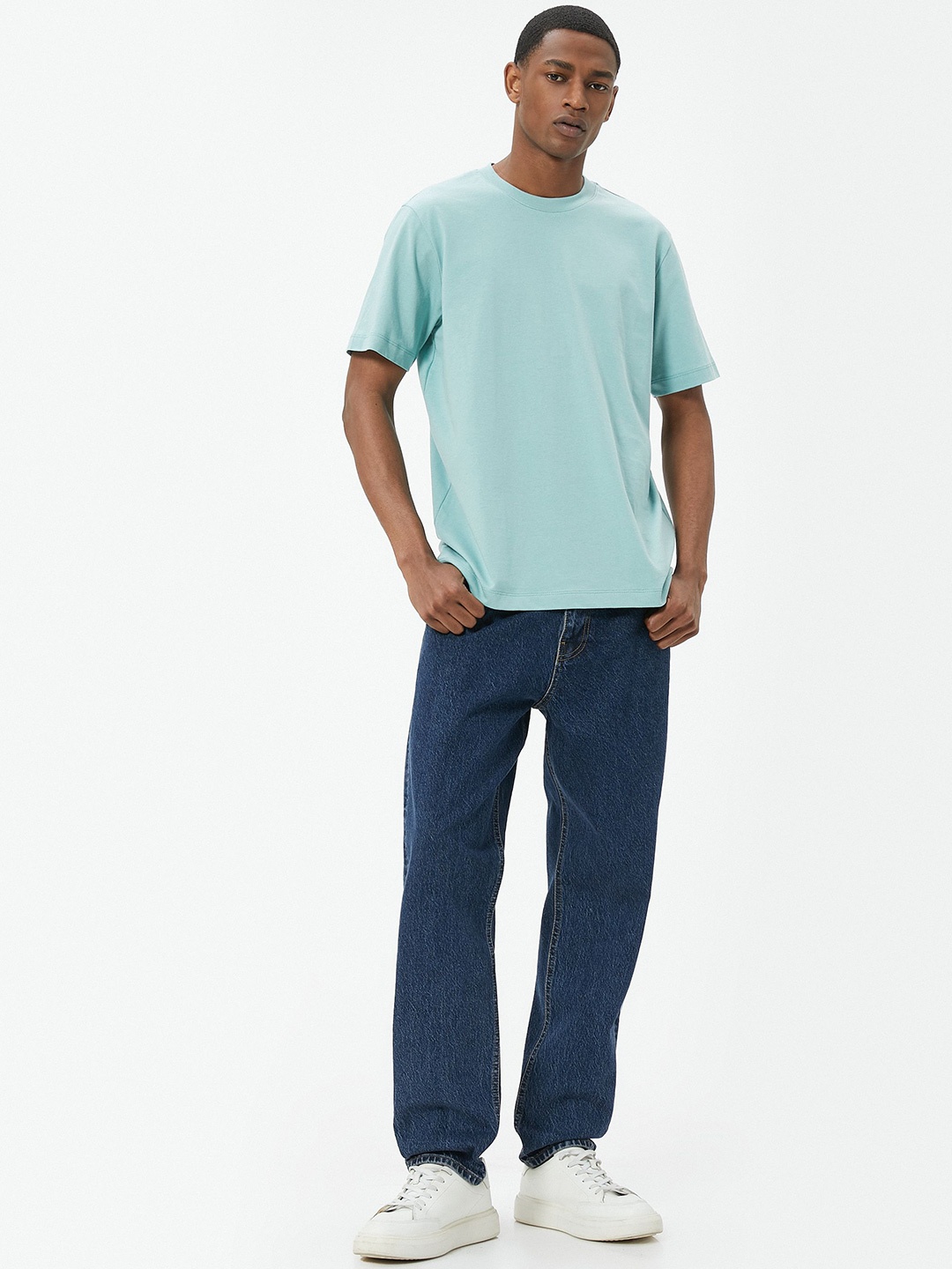 

Koton Men Round Neck Solid Pure Cotton T-shirt, Blue