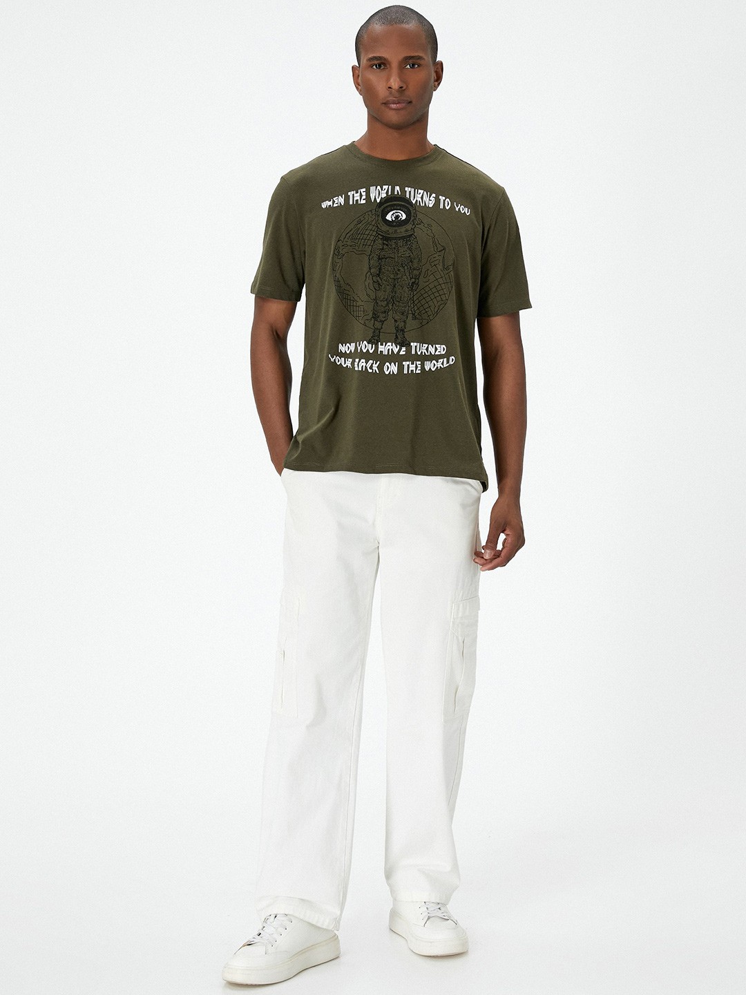 

Koton Men Typography Printed Round Neck T-shirt, Khaki