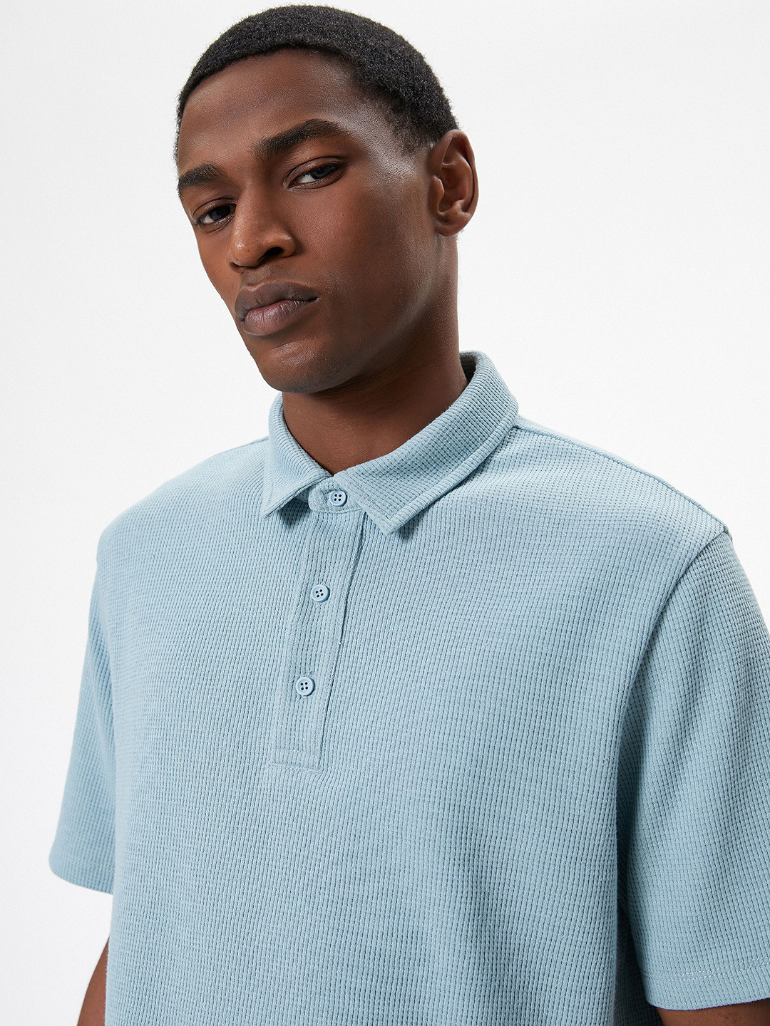 

Koton Men Polo Collar Solid Longline T-shirt, Blue