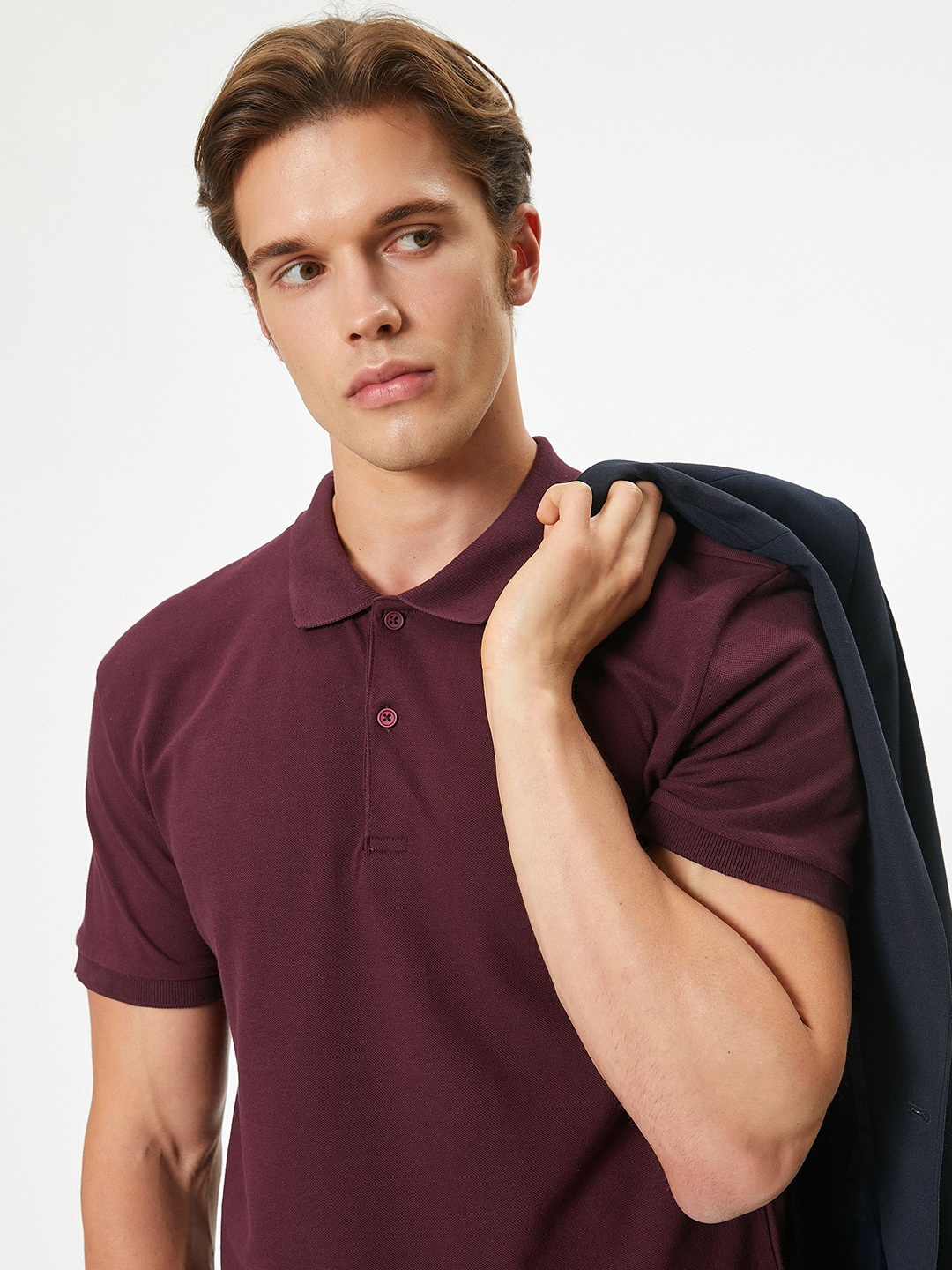 

Koton Men Polo Collar Solid Pure Cotton Longline T-shirt, Maroon