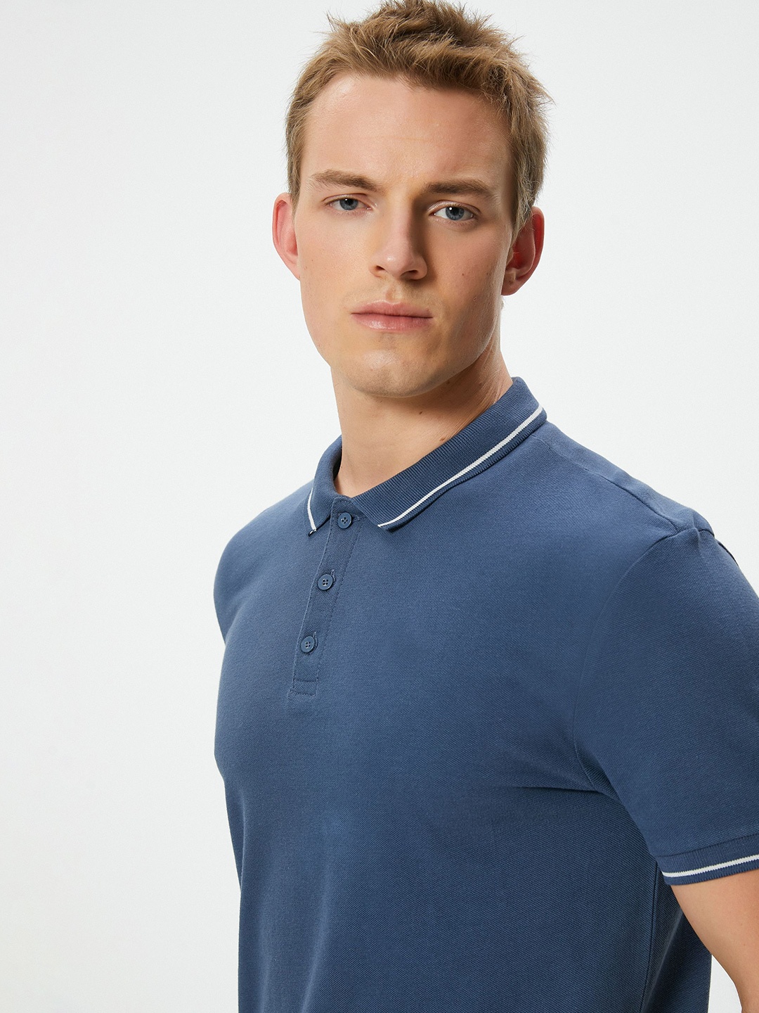 

Koton Men Polo Collar Solid Pure Cotton T-shirt, Blue