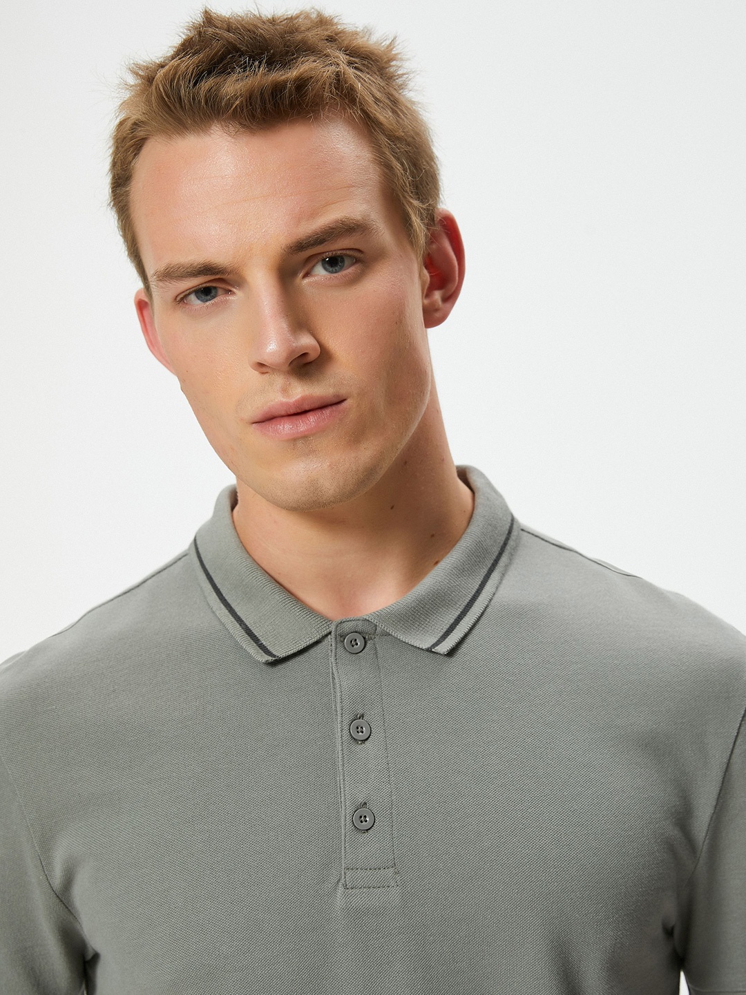 

Koton Men Polo Collar Solid Longline Pure Cotton T-shirt, Grey