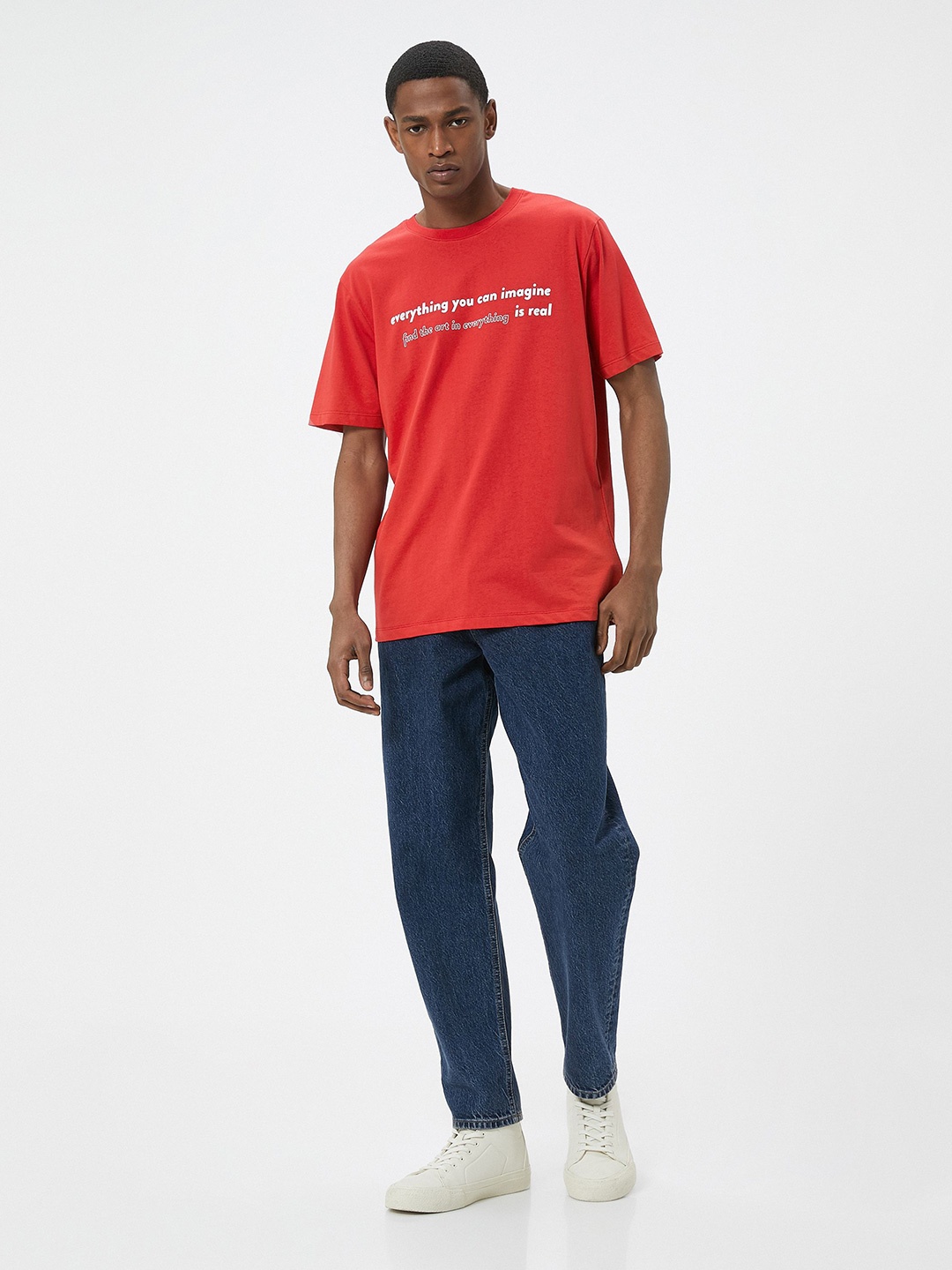 

Koton Men Typography Printed Round Neck Pure Cotton T-shirt, Red