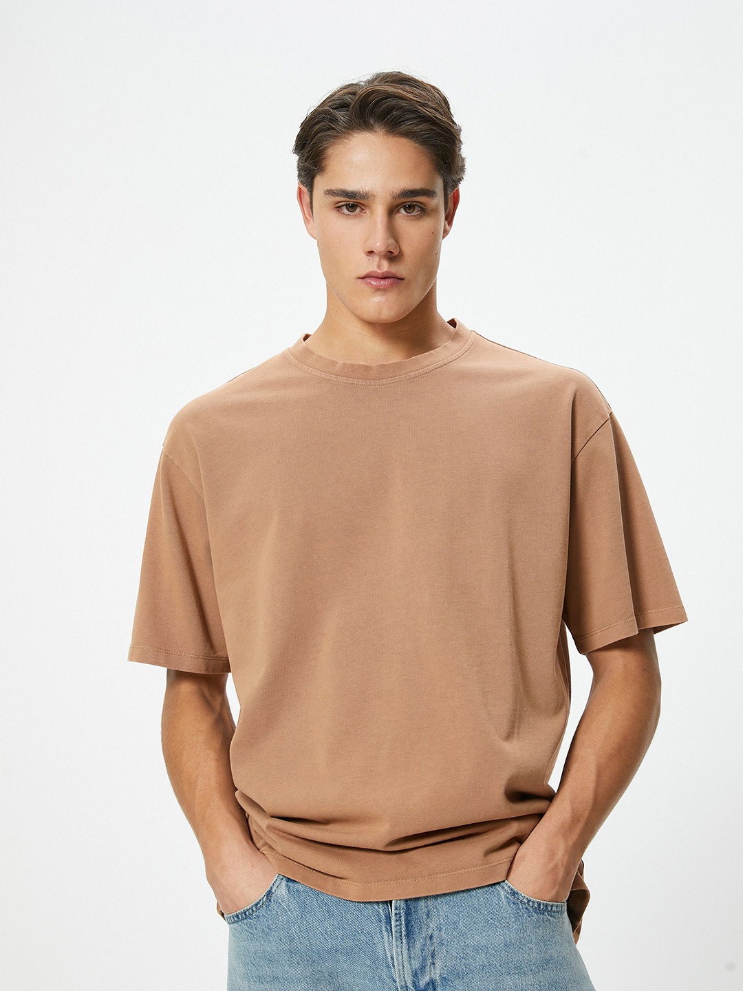 

Koton Men Solid Round Neck Pure Cotton T-shirt, Brown