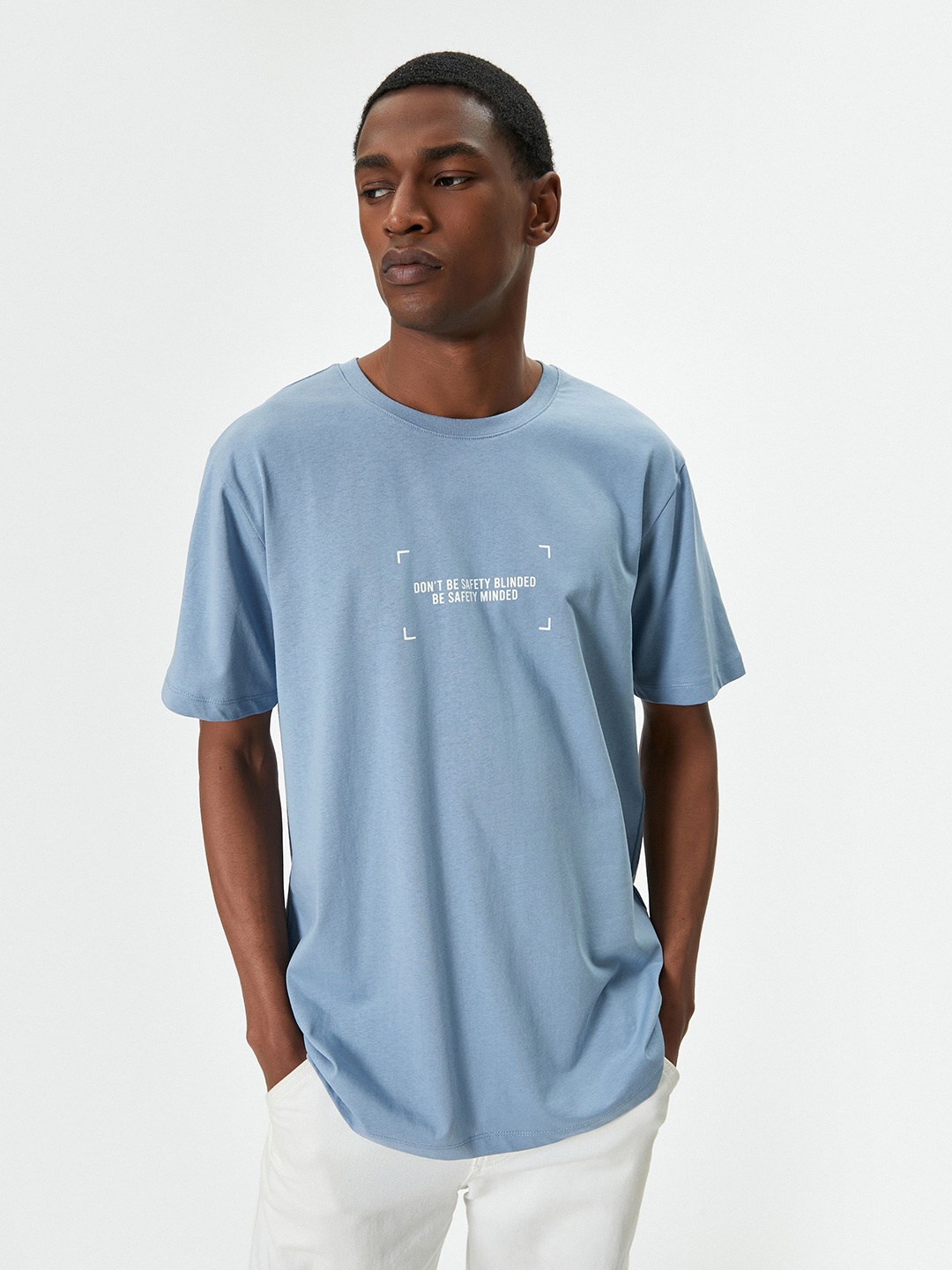 

Koton Men Typography Printed Round Neck Pure Cotton T-shirt, Blue