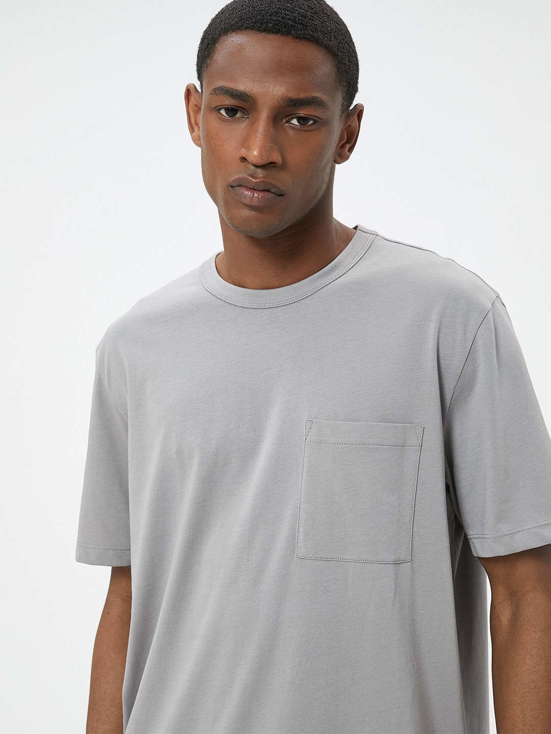 

Koton Men Solid Round Neck Pocket T-shirt, Grey