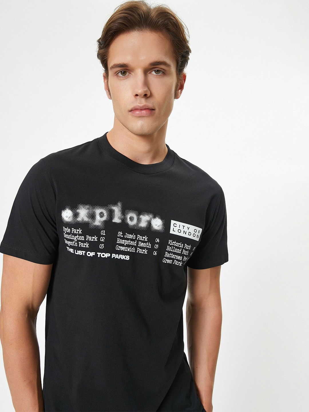 

Koton Men Typography Printed Round Neck Pure Cotton T-shirt, Black