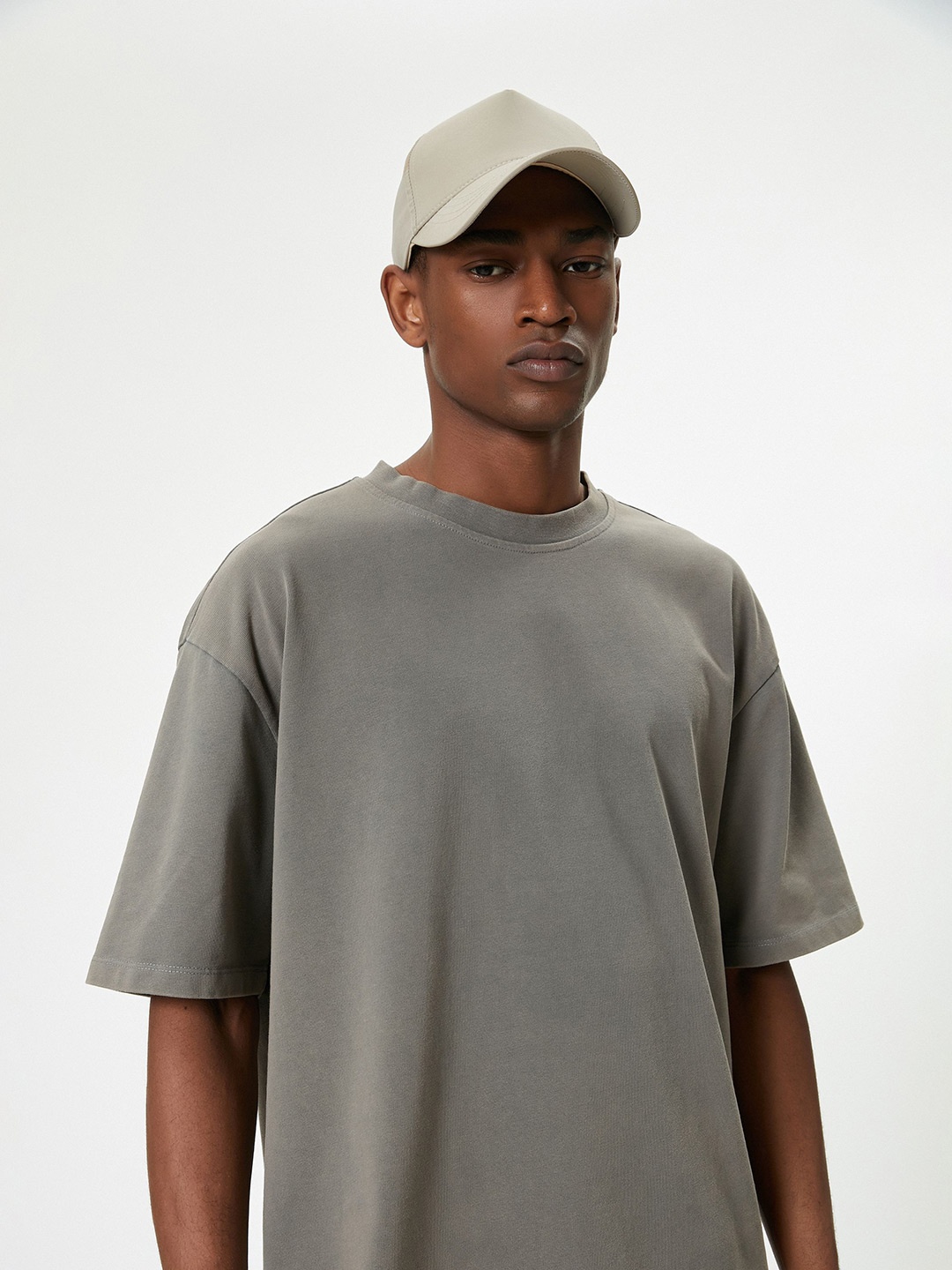 

Koton Men Solid Round Neck Oversized Drop-Shoulder Sleeves T-shirt, Grey