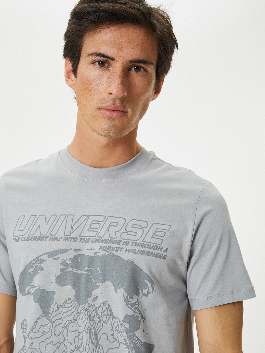 

Koton Men Round Neck Typography Printed Pure Cotton T-shirt, Grey