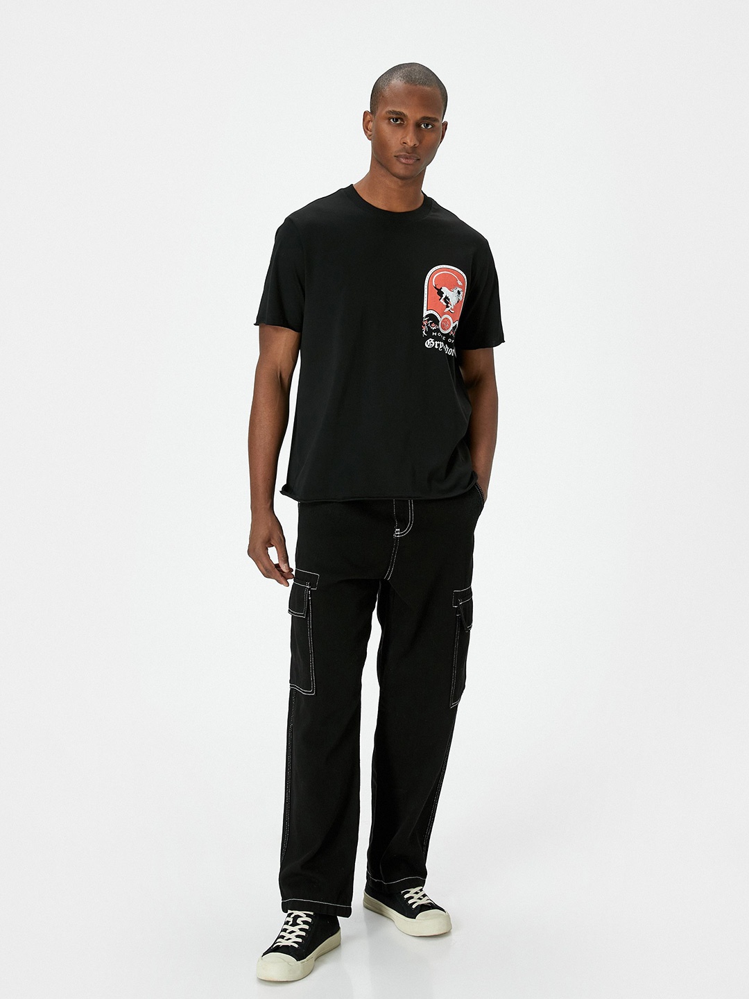 

Koton Men Graphic Printed Polo Collar Pure Cotton T-shirt, Black