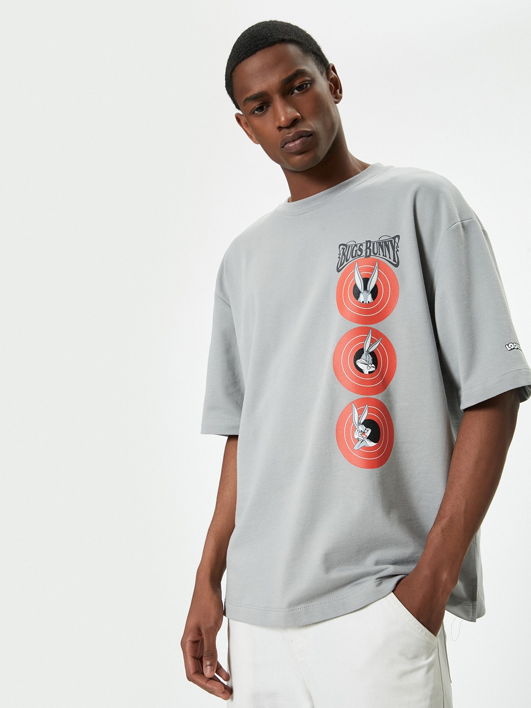 Koton Men Typography Printed Round Neck Pure Cotton T-shirt, Grey