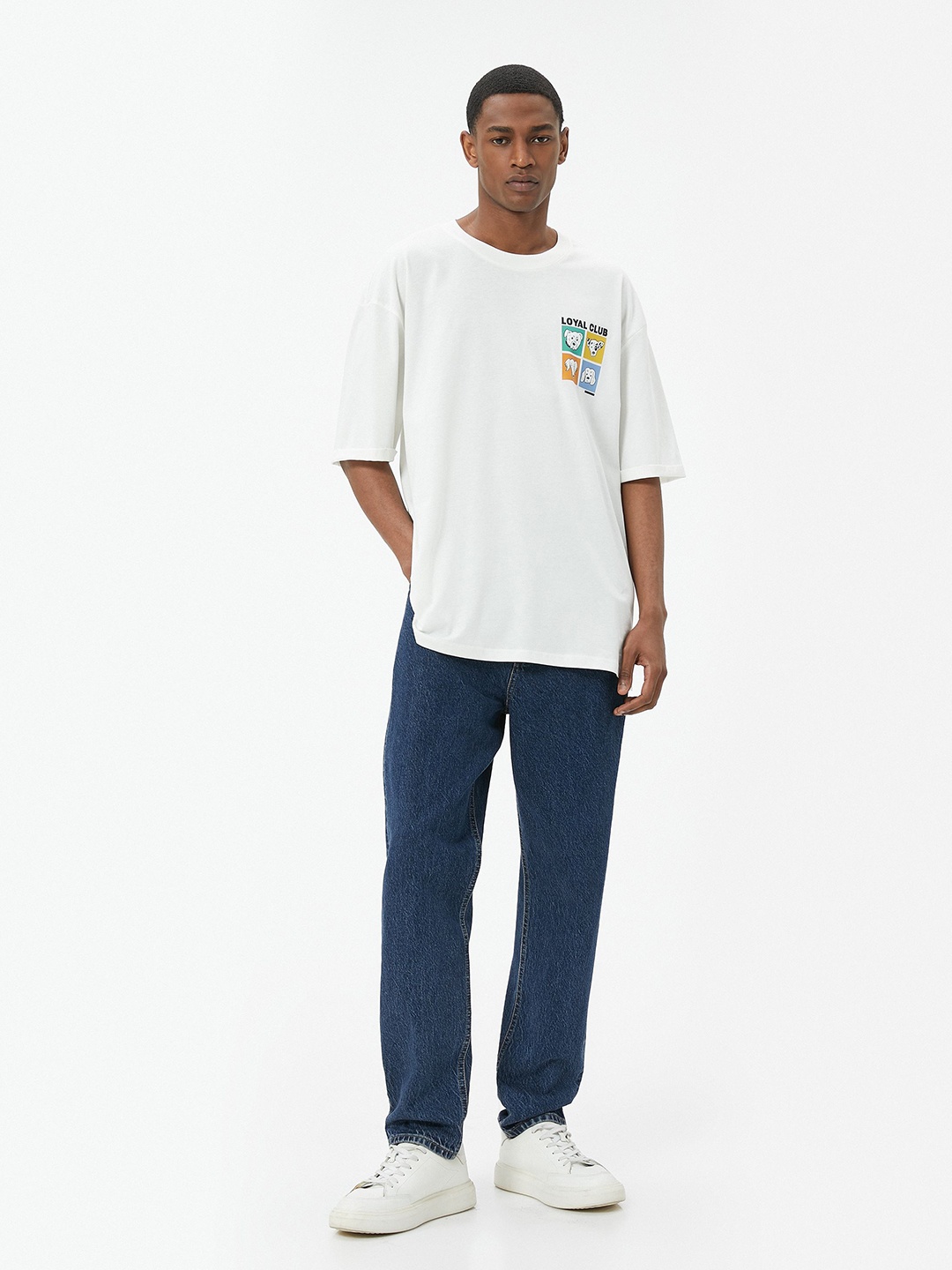 

Koton Men Graphic Printed Round Neck Oversized T-shirt, White