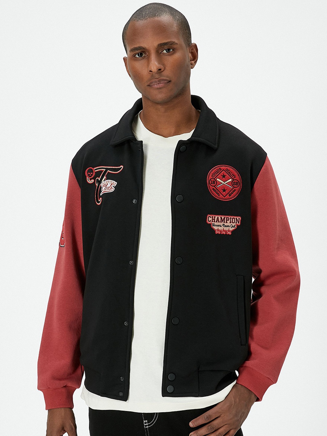 

Koton Men Bomber with Embroidered Jacket, Black