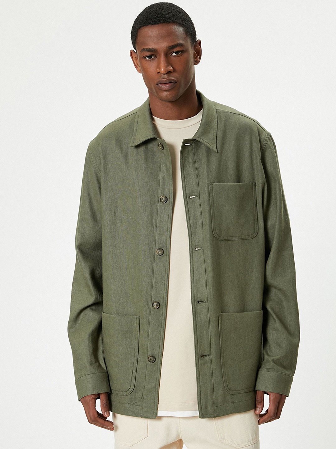 

Koton Men Striped Longline Tailored Jacket, Khaki