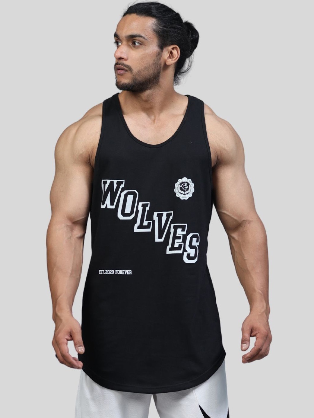 

Muscle Wolves Printed Cotton Gym Vest MW282, Black