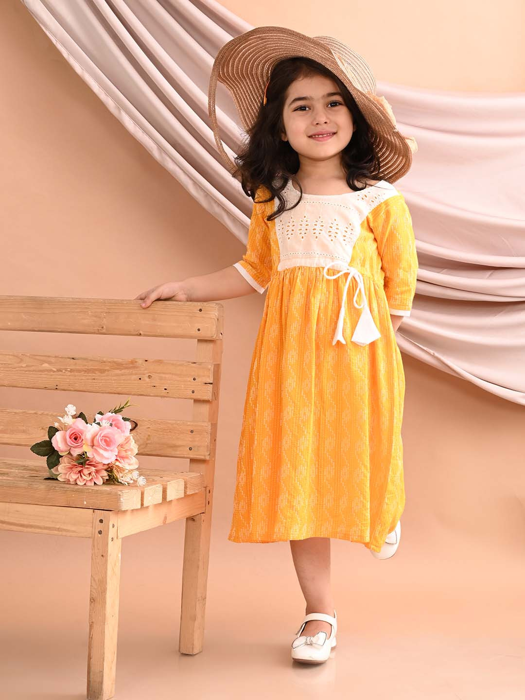 

Sangria Printed Cotton A-Line Midi Dress, Yellow