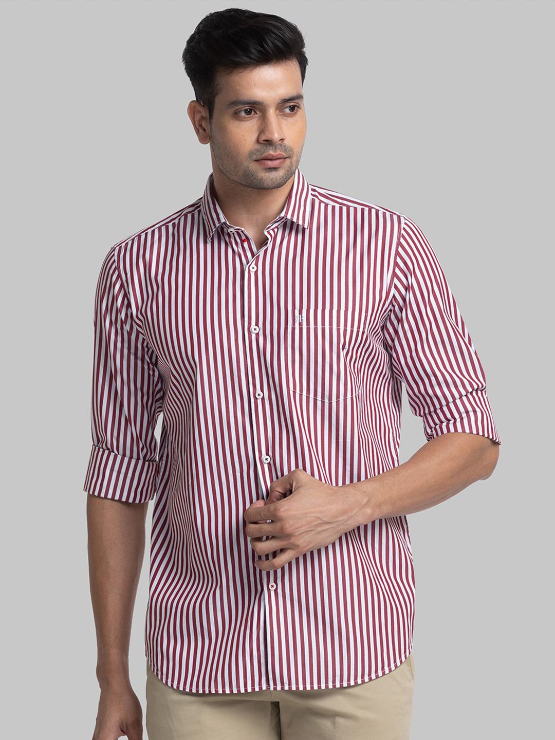 

Raymond Striped Cotton Contemporary-Fit Shirt, Maroon