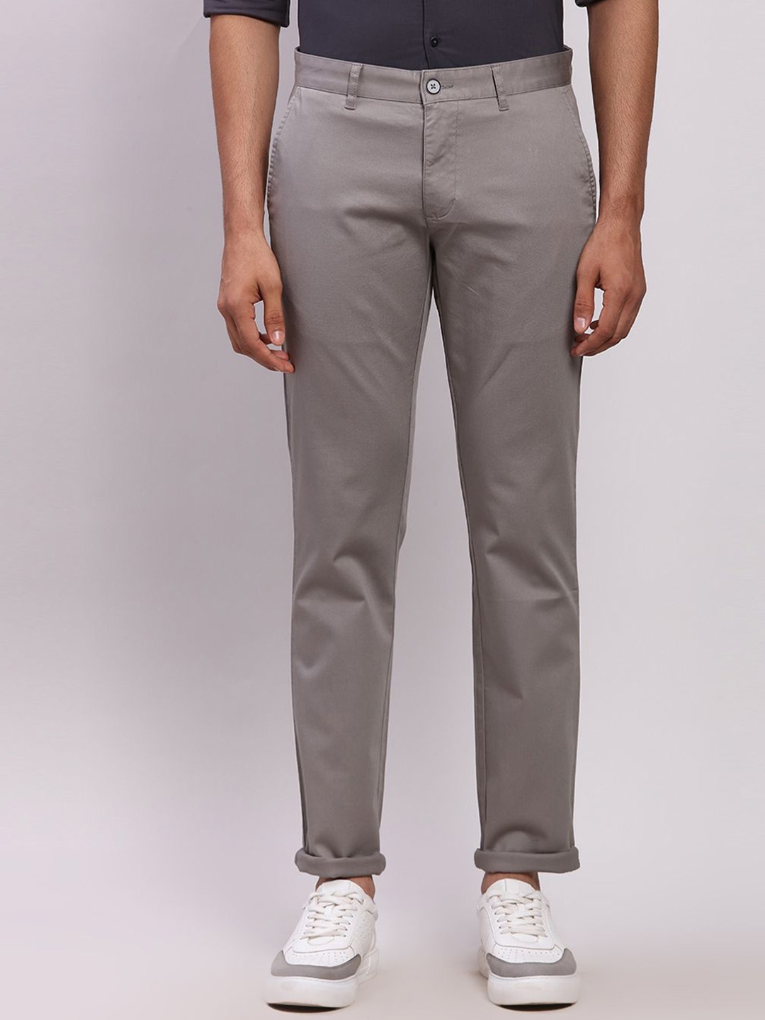 

Parx Men Tapered Fit Low-Rise Trousers, Grey