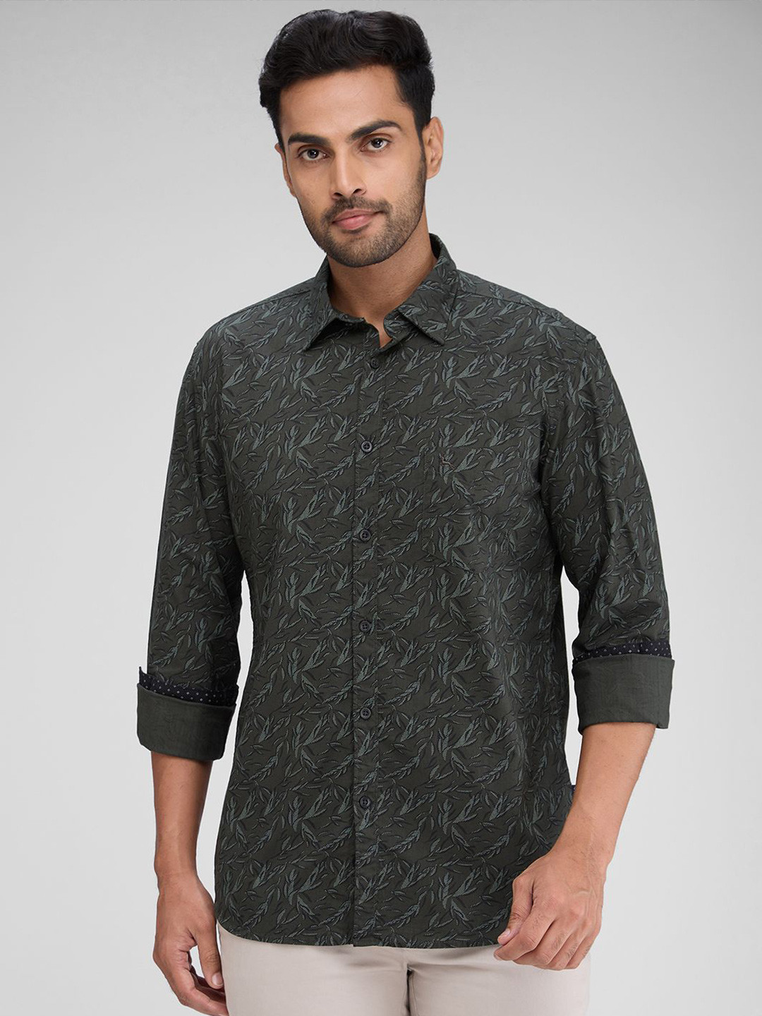 

Parx Men Slim Fit Floral Opaque Printed Casual Shirt, Green