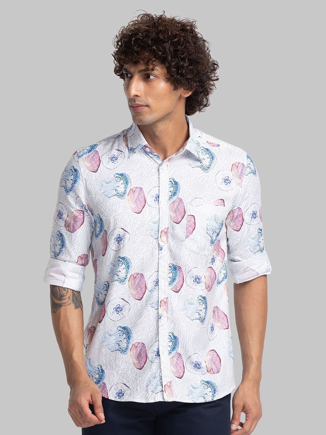 

Parx Men Slim Fit Floral Opaque Printed Casual Shirt, White