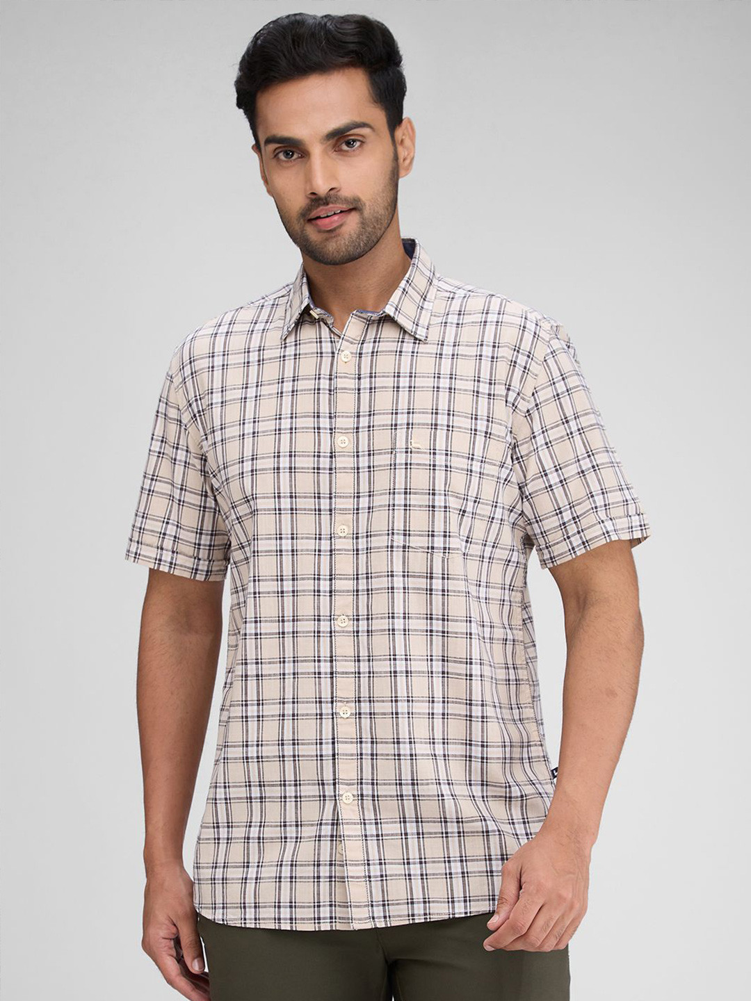 

Parx Men Slim Fit Tartan Checks Opaque Checked Casual Shirt, Brown