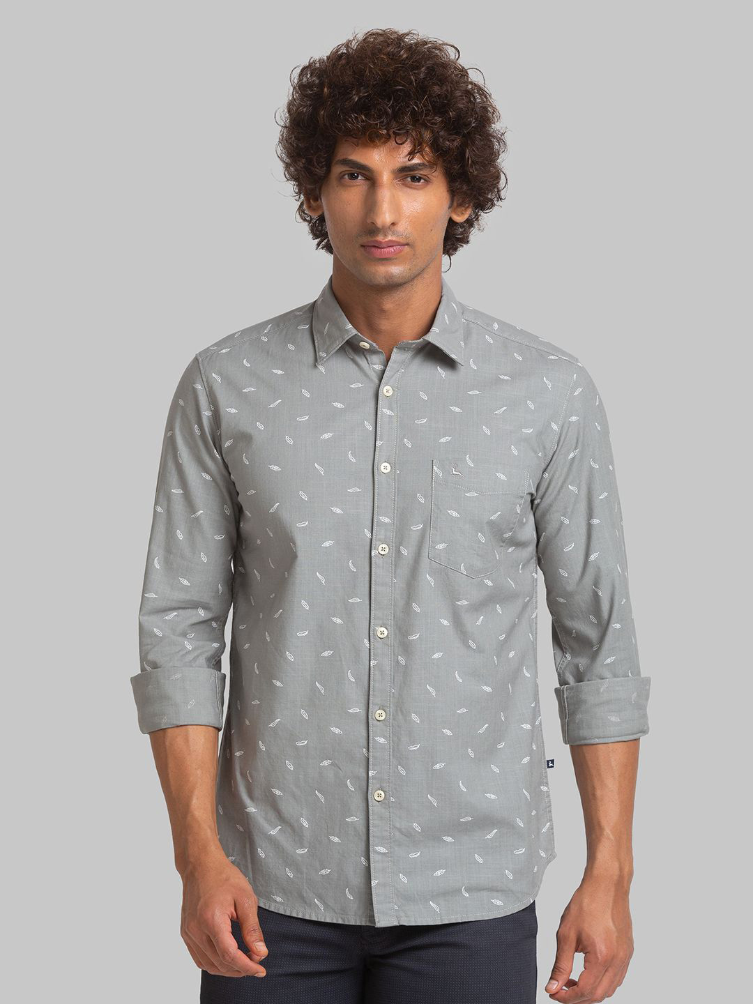

Parx Men Slim Fit Opaque Printed Casual Shirt, Grey