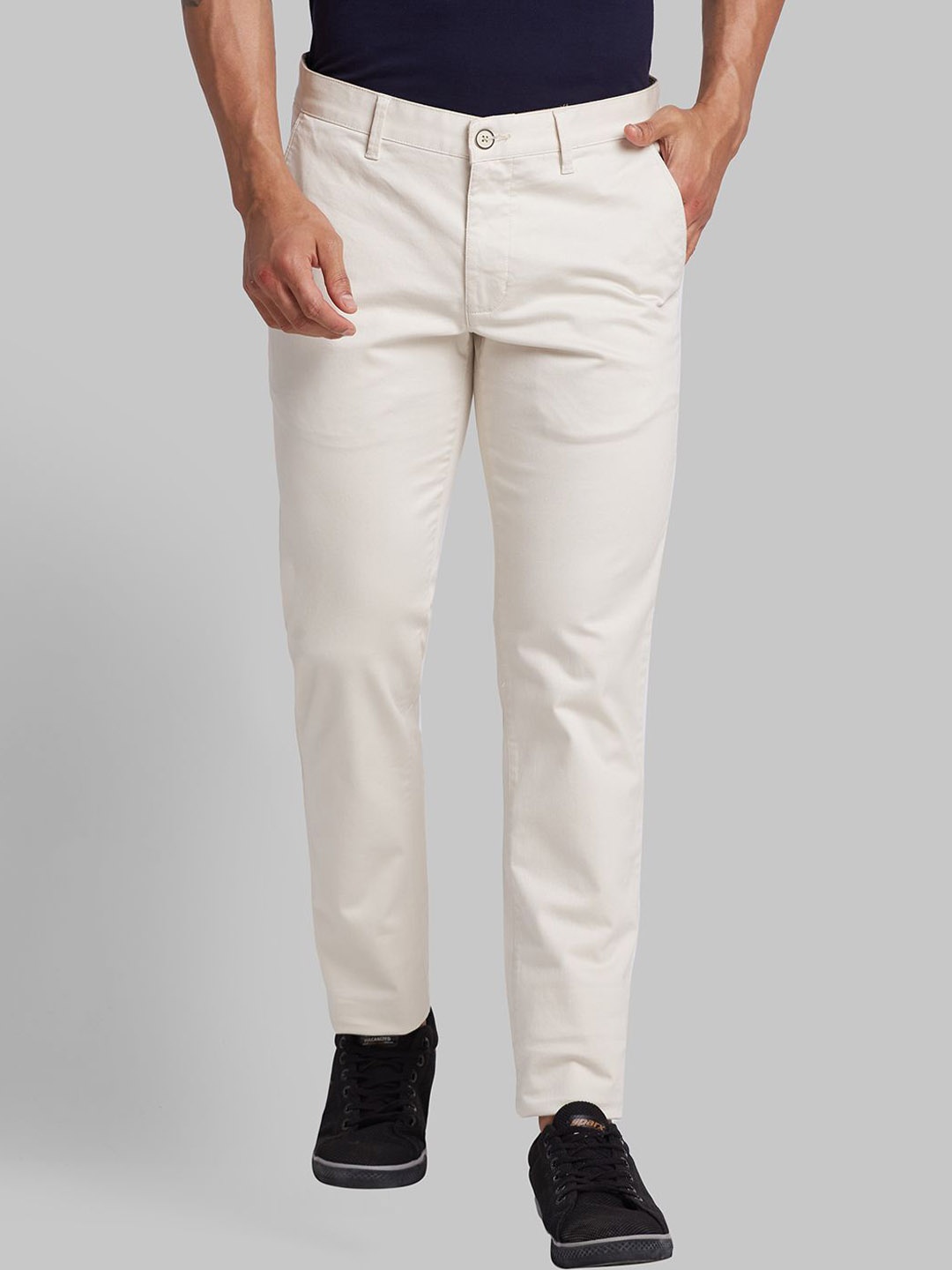

Parx Men Tapered Fit Low-Rise Trousers, Beige