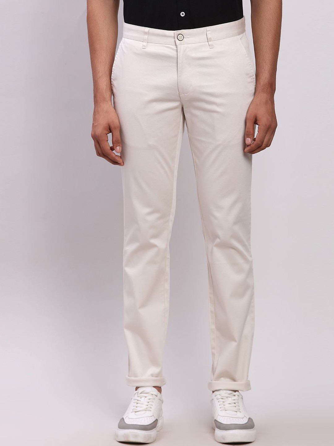 

Parx Men Tapered Fit Low-Rise Trousers, Beige