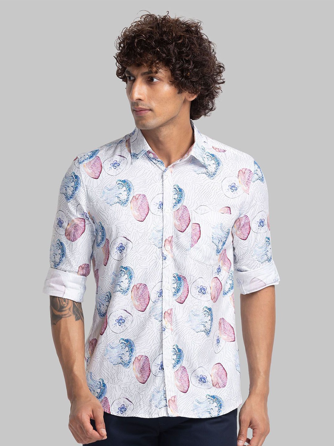 

Parx Men Slim Fit Floral Opaque Printed Casual Shirt, White