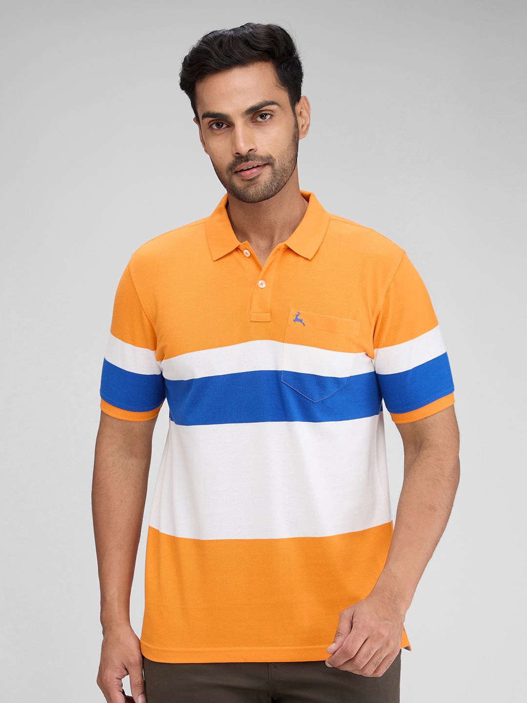 

Parx Men Colourblocked Polo Collar Pockets T-shirt, Orange