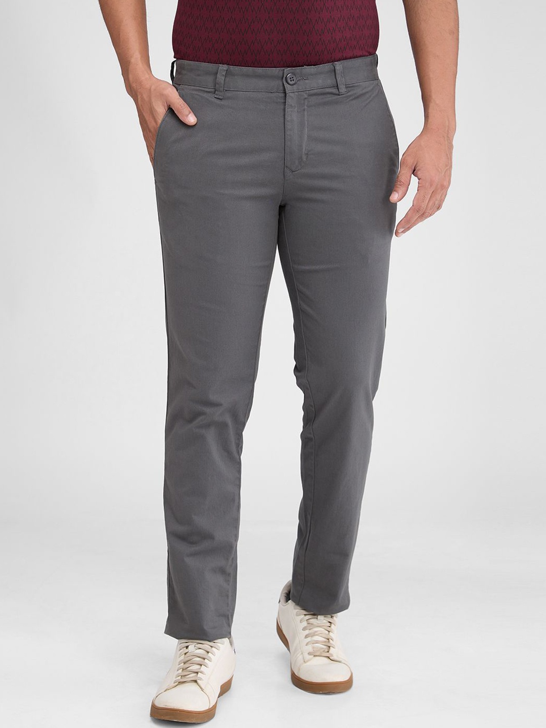 

Parx Men Tapered Fit Low-Rise Trousers, Grey