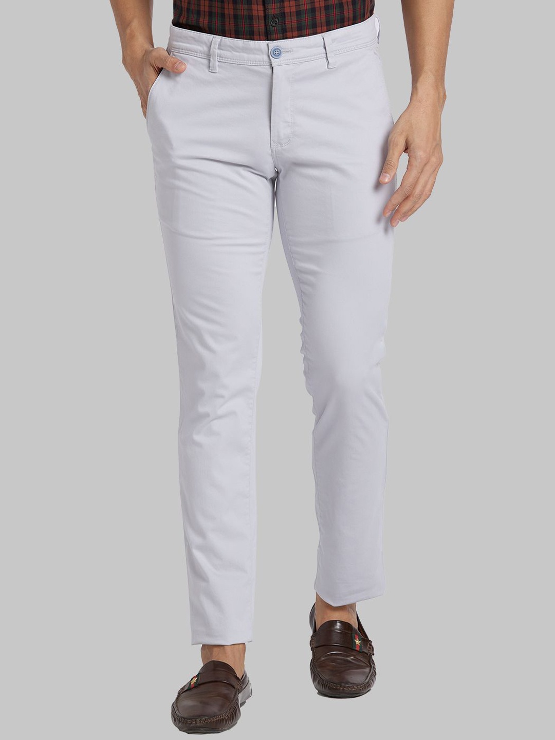 

Parx Men Checked Slim Fit Trousers, Grey