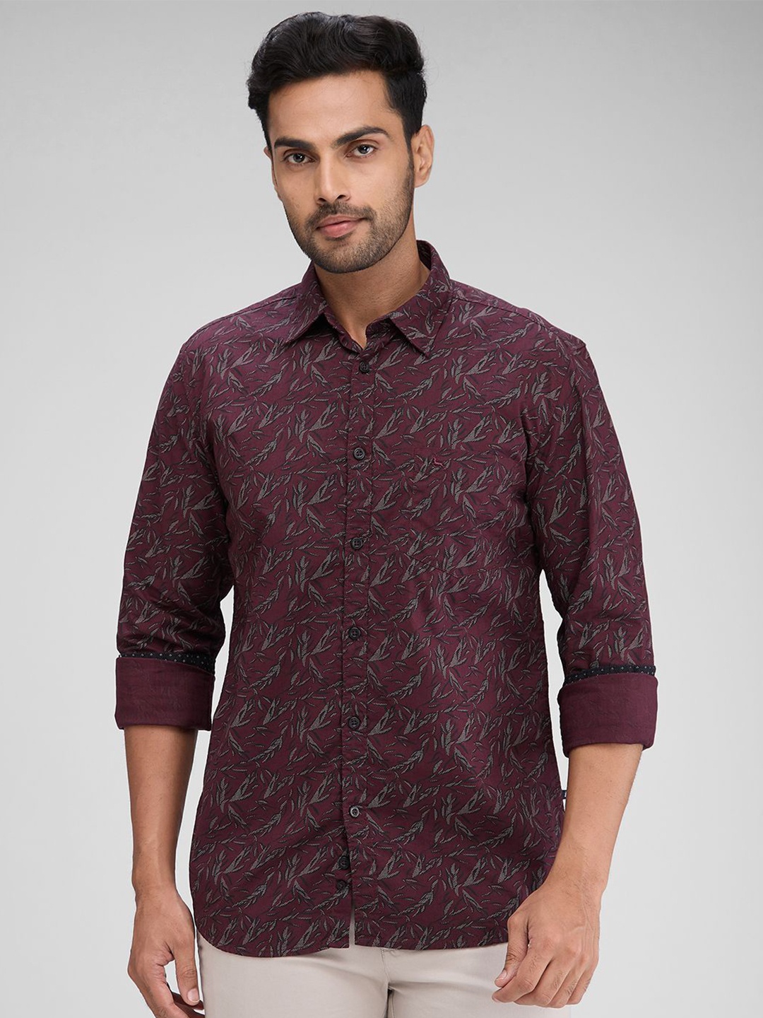 

Parx Men Slim Fit Opaque Printed Casual Shirt, Maroon