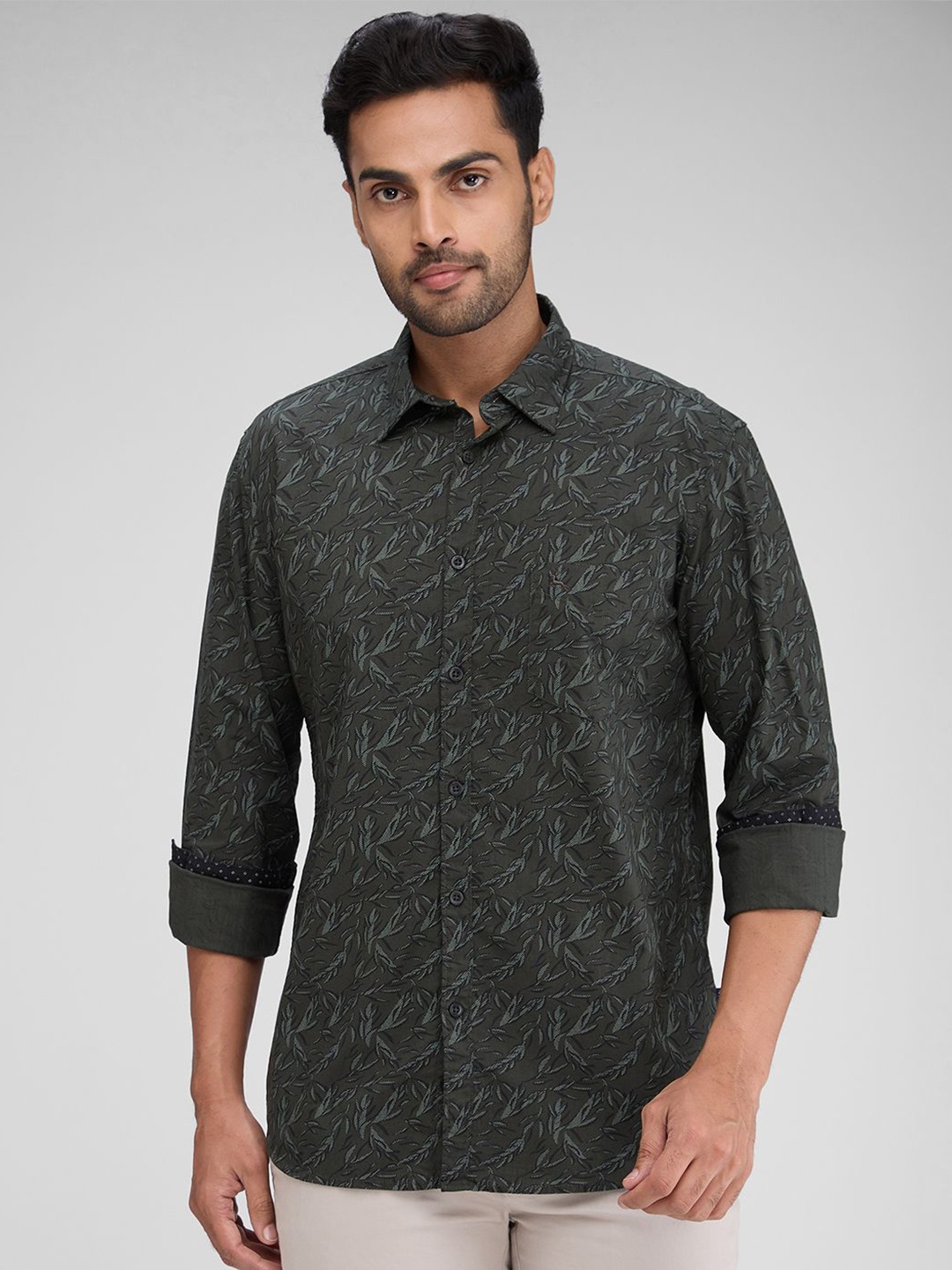 

Parx Men Slim Fit Floral Opaque Printed Casual Shirt, Green