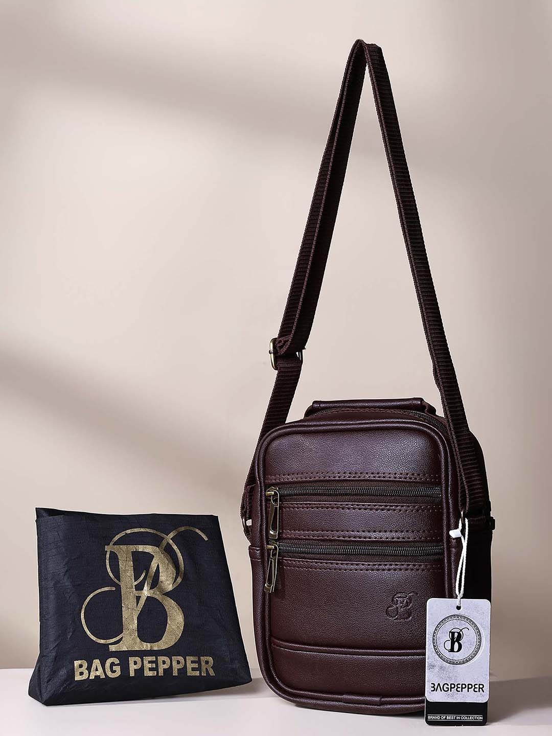 

Bag Pepper PU Shopper Sling Bag with Cut Work, Brown