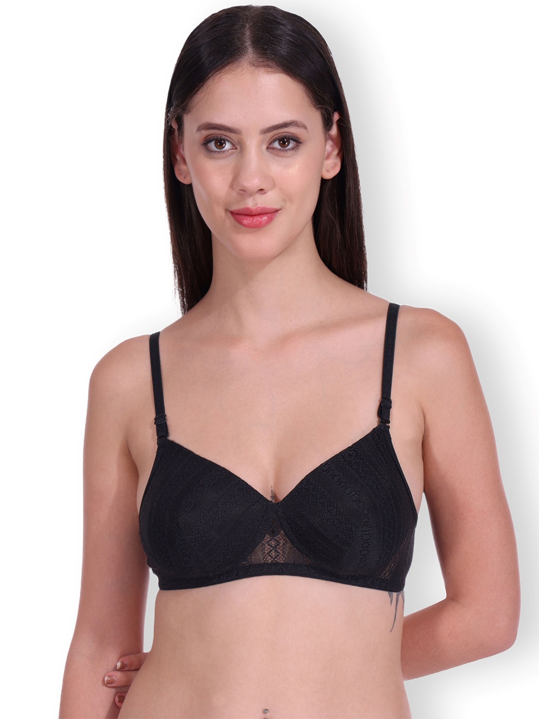 

SELFCARE Floral Bra Full Coverage Lightly Padded, Black