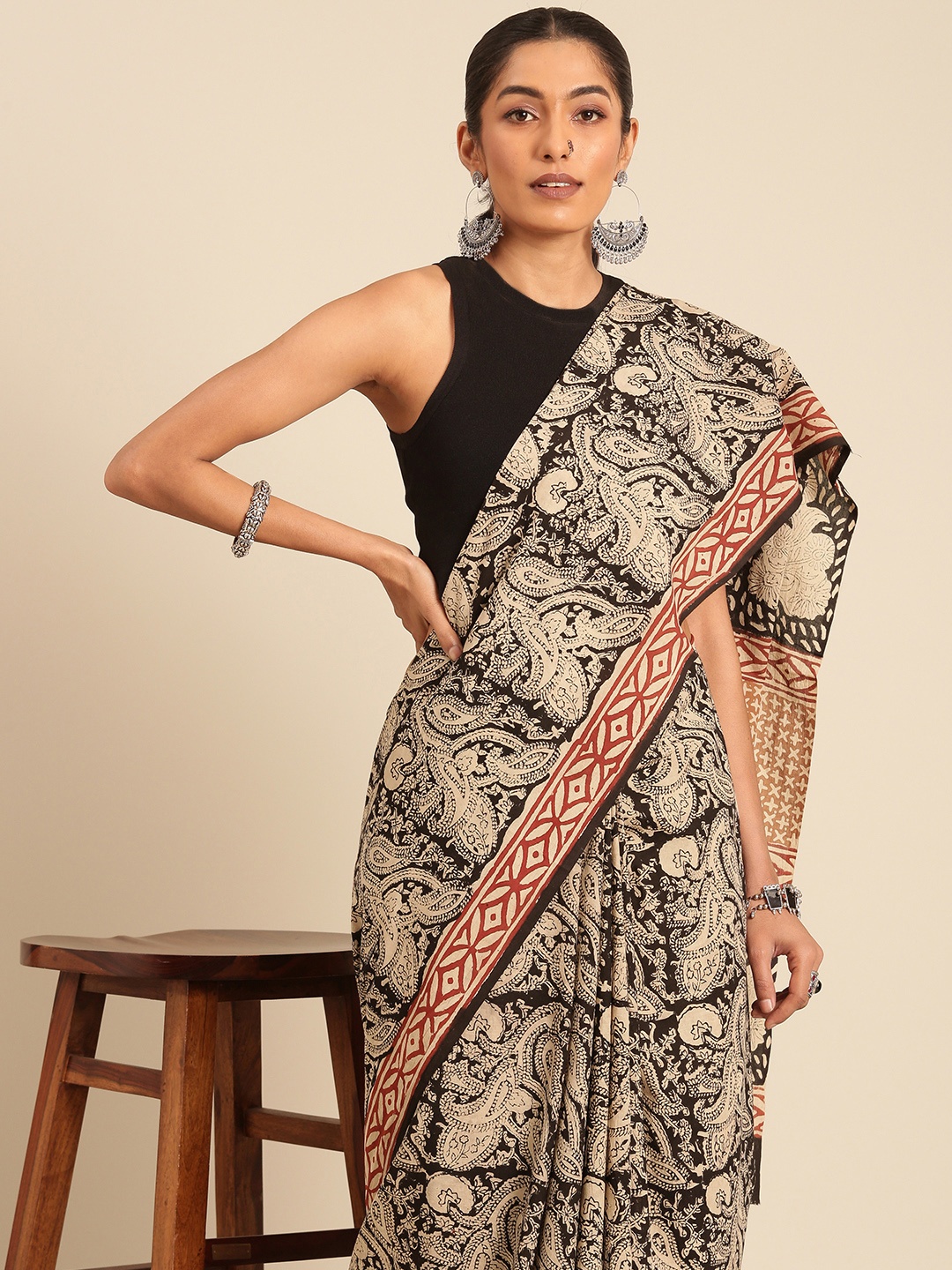 

Taavi Bagru Saree, Beige