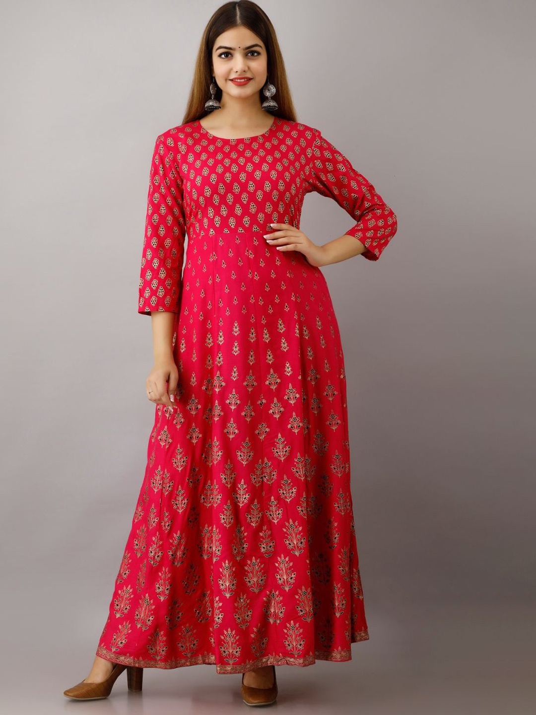 

ftDiva Ethnic Motifs Printed Flared Fit and Flare Ethnic Dresses, Pink