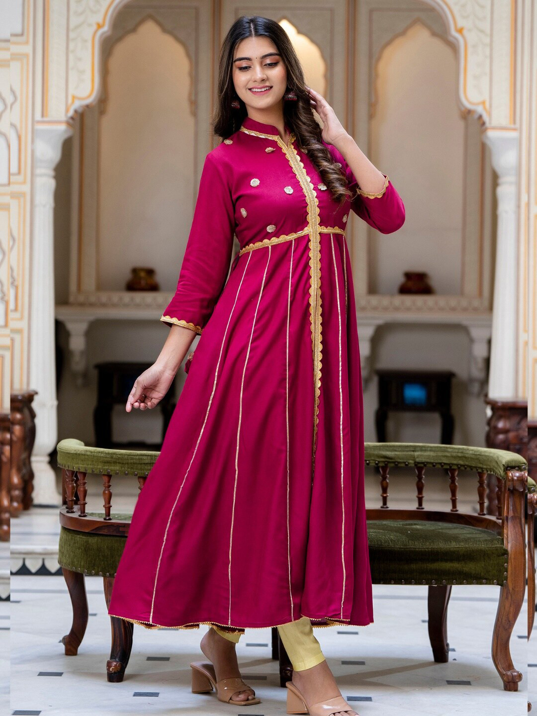 

ftDiva Embellished Fit & Flared Maxi Ethnic Dresses, Maroon