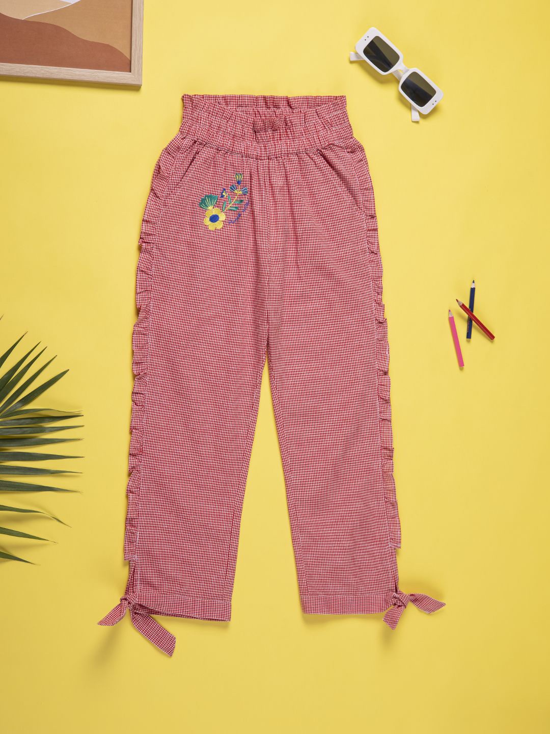 

Purple United Kids Girls Checked Trousers, Red