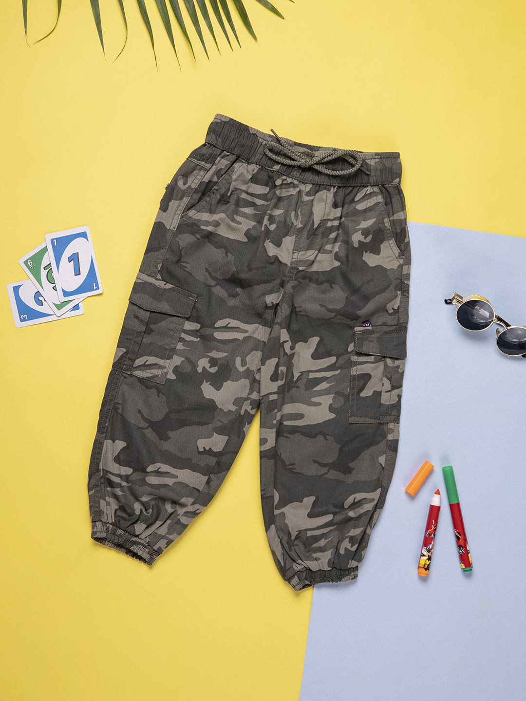 

Purple United Kids Boys Camouflage Printed Regular Fit Joggers Trousers, Green