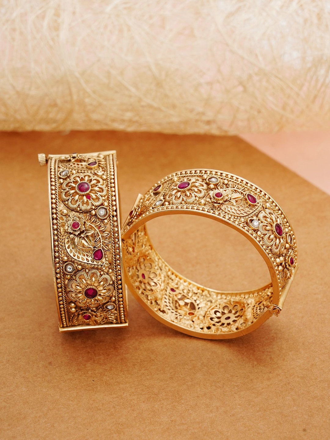 

Designbox Set Of 2 Stone-Studded Bangles, Gold