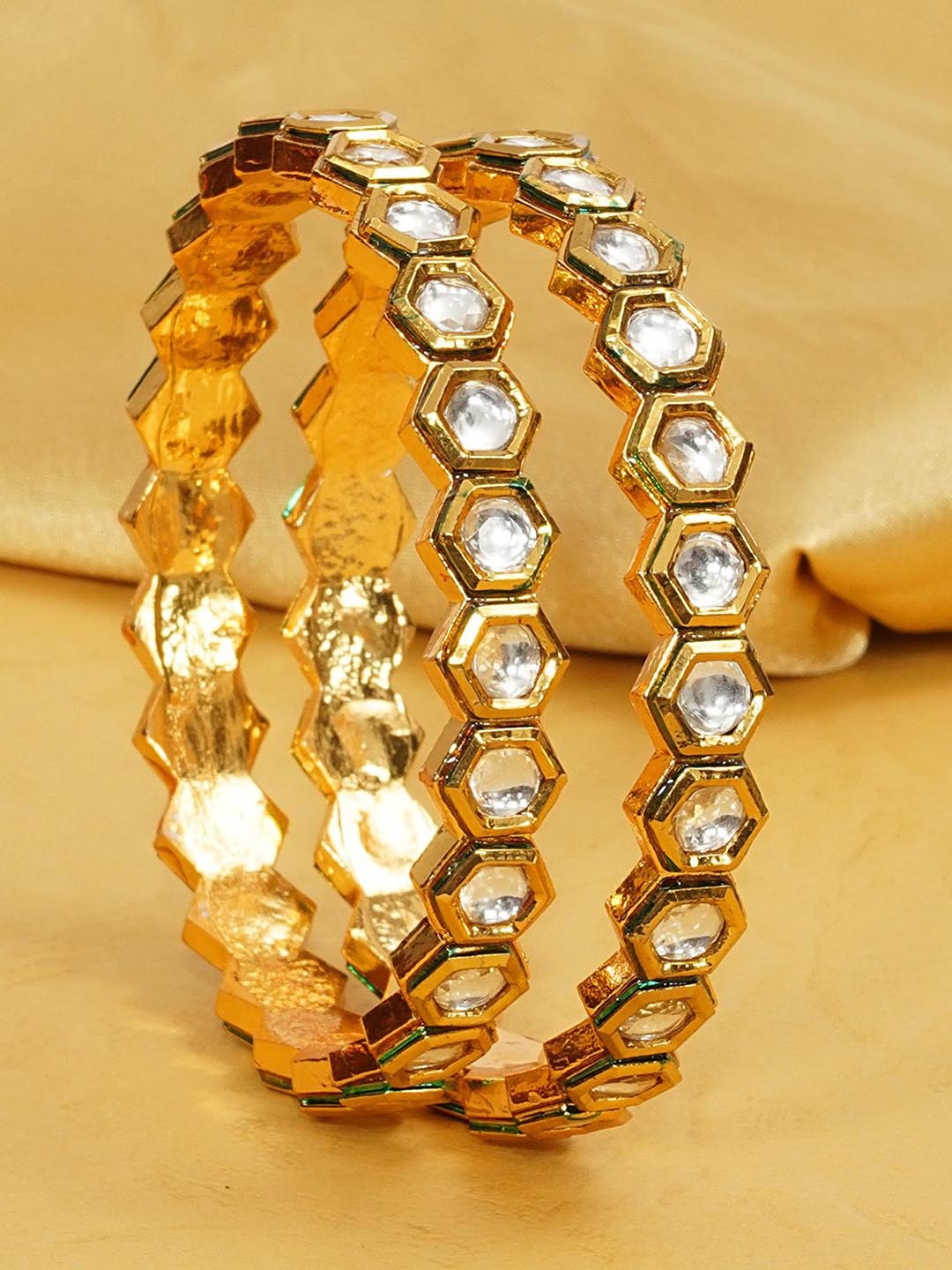 

Designbox Set Of 2 Single Line Kundan Studded Bangles, Gold