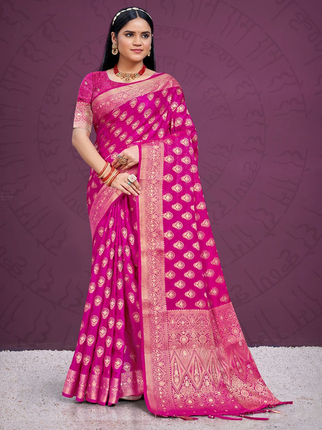 

Exclusiva Woven Design Zari Saree, Pink