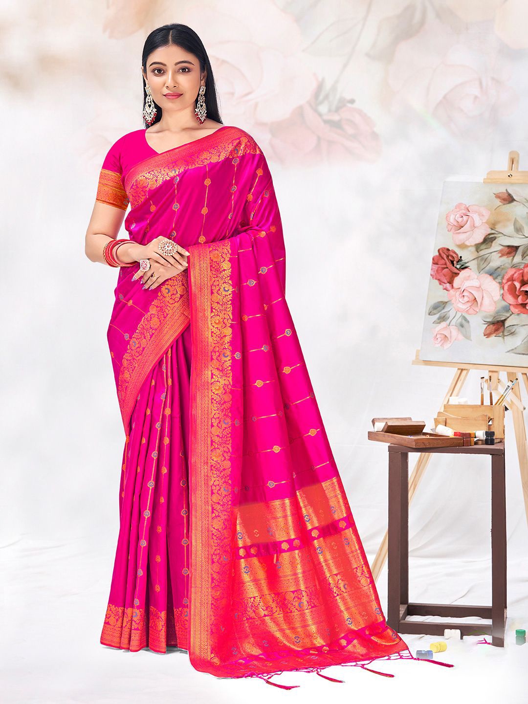 

Exclusiva Woven Design Zari Saree, Pink