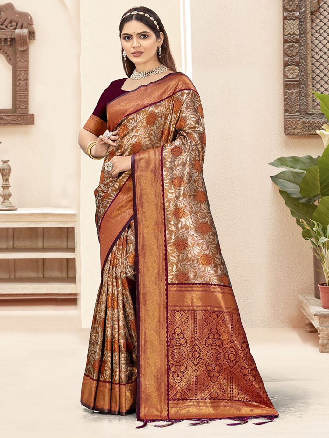 

Exclusiva Woven Design Zari Saree, Brown